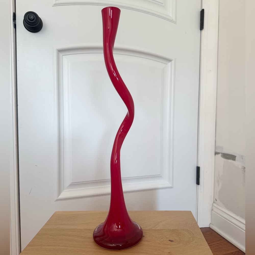 Vintage MCM Italian Murano Venini Twisted Spiral Art Glass Vase 20" Retro Red